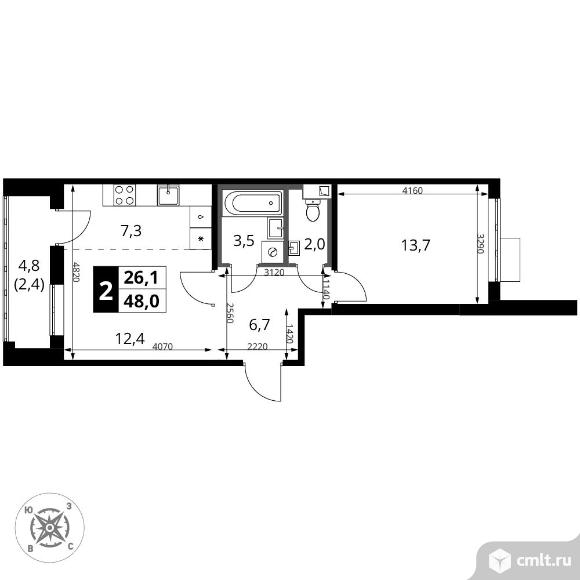 2-комнатная квартира 48 кв.м - ЖК "1-й Шереметьевский". Фото 1.