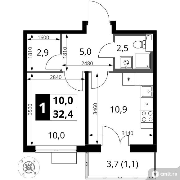 1-комнатная квартира 32,4 кв.м - ЖК "1-й Шереметьевский". Фото 1.