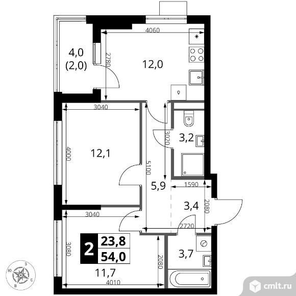 2-комнатная квартира 54 кв.м - ЖК "1-й Ясеневский". Фото 1.
