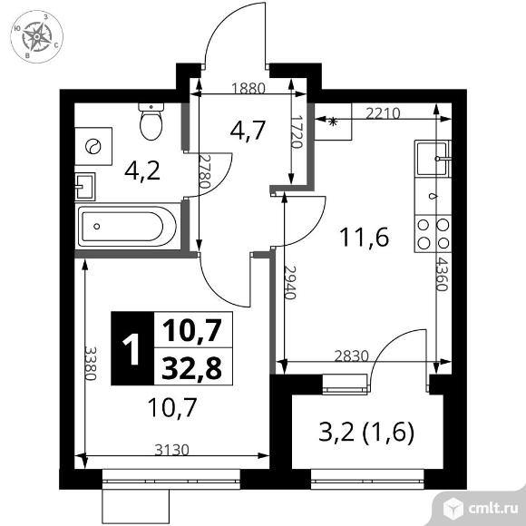 1-комнатная квартира 32,8 кв.м - ЖК "1-й Ясеневский". Фото 1.