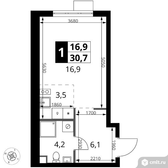 1-комнатная квартира 30,7 кв.м. Фото 1.