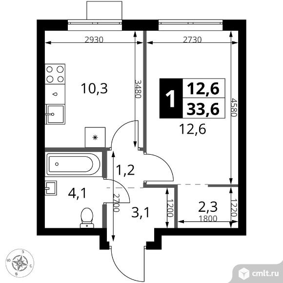 1-комнатная квартира 33,6 кв.м - ЖК "1-й Ясеневский". Фото 1.