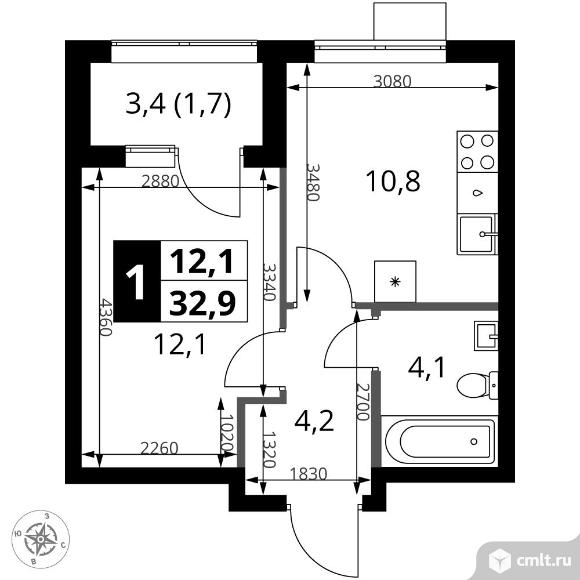 1-комнатная квартира 32,9 кв.м - ЖК "1-й Ясеневский". Фото 1.