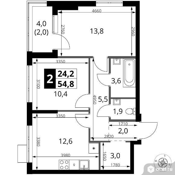2-комнатная квартира 54,8 кв.м - ЖК "1-й Ясеневский". Фото 1.