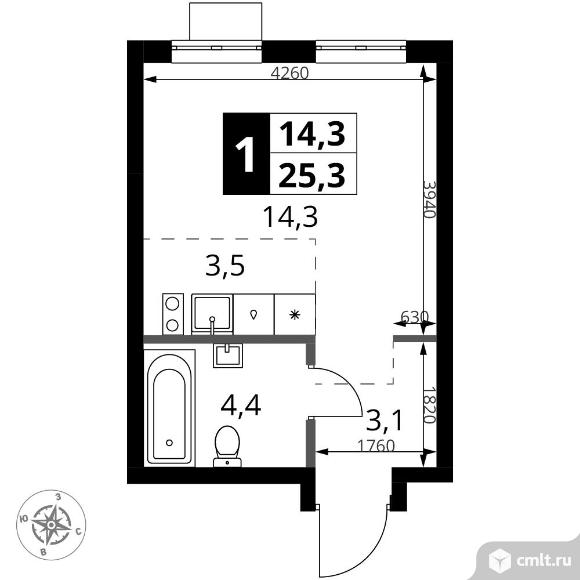 1-комнатная квартира 25,3 кв.м - ЖК "1-й Ясеневский". Фото 1.