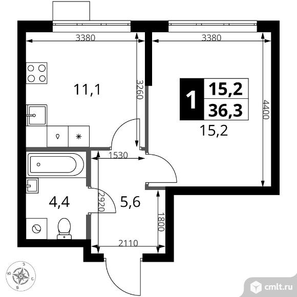 1-комнатная квартира 36,3 кв.м - ЖК "1-й Ясеневский". Фото 1.
