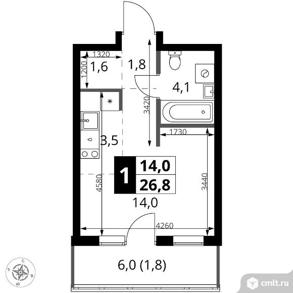 1-комнатная квартира 26,8 кв.м - ЖК "1-й Ясеневский". Фото 1.