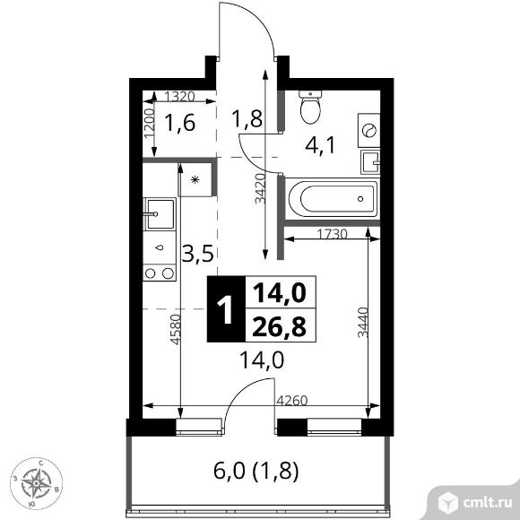 1-комнатная квартира 26,8 кв.м - ЖК "1-й Ясеневский". Фото 1.