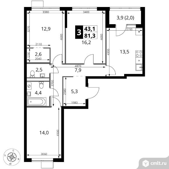 3-комнатная квартира 81,3 кв.м - ЖК "1-й Ясеневский". Фото 1.