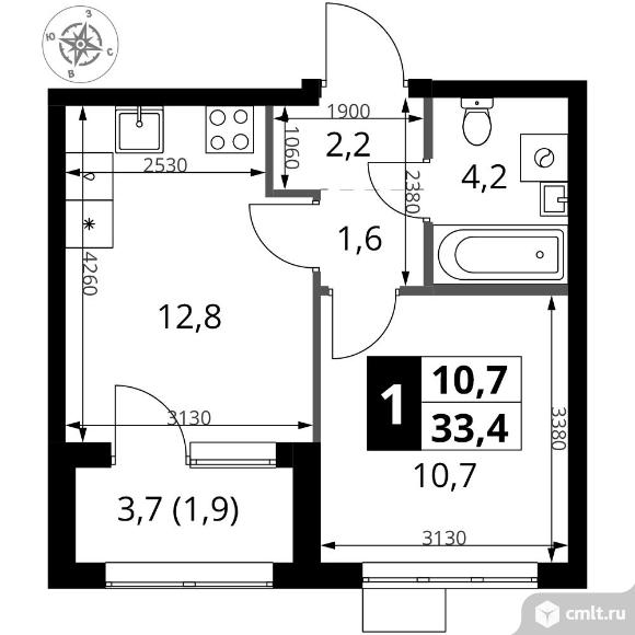 1-комнатная квартира 33,4 кв.м - ЖК "1-й Ясеневский". Фото 1.