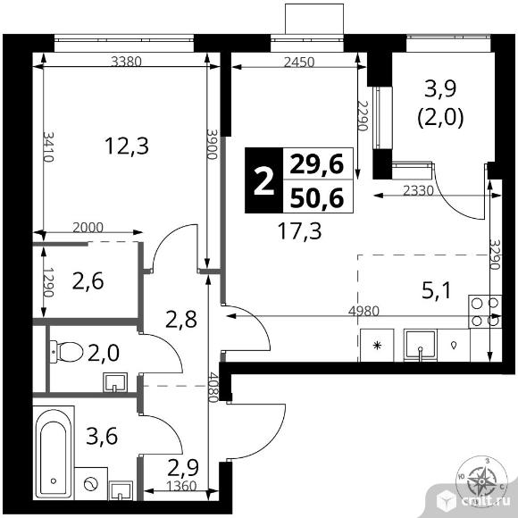2-комнатная квартира 50,6 кв.м - ЖК "1-й Ясеневский". Фото 1.