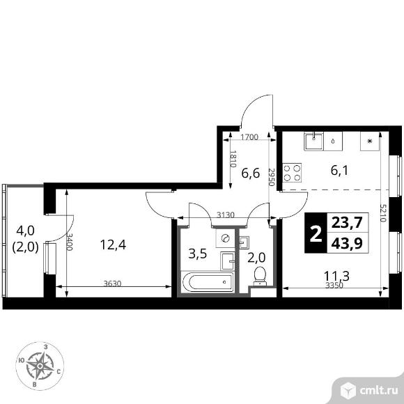 2-комнатная квартира 43,9 кв.м - ЖК "1-й Ясеневский". Фото 1.