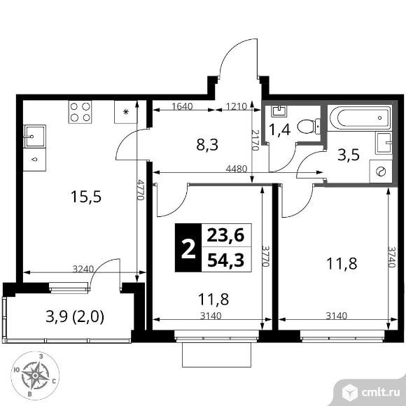 2-комнатная квартира 54,3 кв.м - ЖК "1-й Ясеневский". Фото 1.