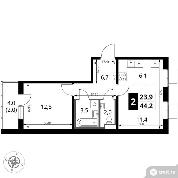 2-комнатная квартира 44,2 кв.м. Фото 1.