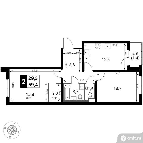 2-комнатная квартира 59,4 кв.м - ЖК "1-й Ясеневский". Фото 1.