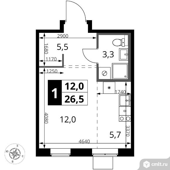 1-комнатная квартира 26,5 кв.м. Фото 1.