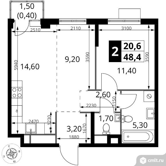 2-комнатная квартира 48,4 кв.м - ЖК "1-й Химкинский". Фото 1.