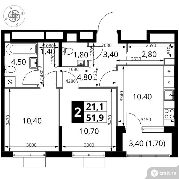 2-комнатная квартира 51,9 кв.м - ЖК "1-й Химкинский". Фото 1.