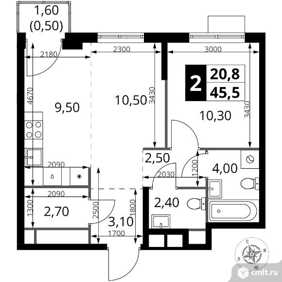 2-комнатная квартира 45,5 кв.м - ЖК "1-й Химкинский". Фото 1.