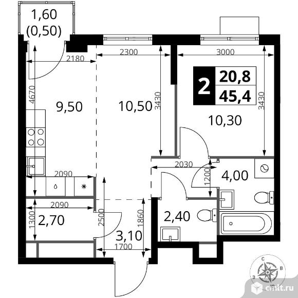 2-комнатная квартира 45,4 кв.м - ЖК "1-й Химкинский". Фото 1.