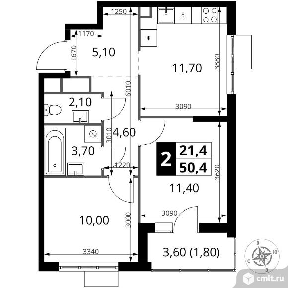 2-комнатная квартира 50,4 кв.м - ЖК "1-й Химкинский". Фото 1.
