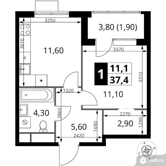 1-комнатная квартира 37,4 кв.м - ЖК "1-й Химкинский". Фото 1.