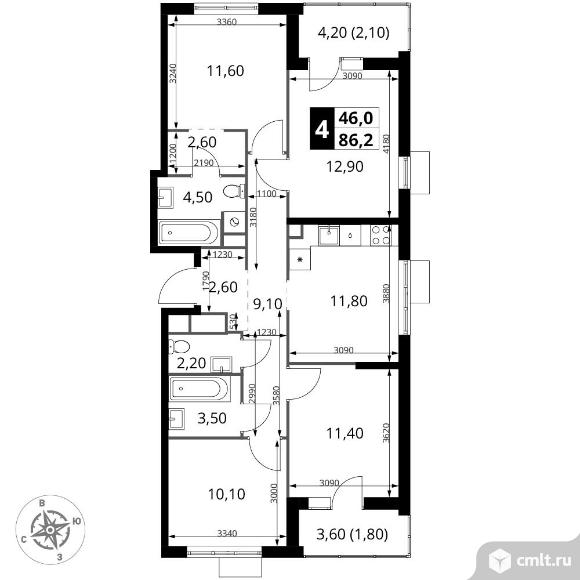 4-комнатная квартира 86,2 кв.м - ЖК "1-й Химкинский". Фото 1.