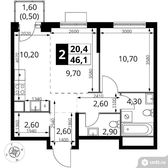 2-комнатная квартира 46,1 кв.м - ЖК "1-й Химкинский". Фото 1.