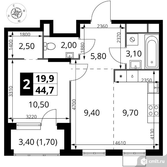 2-комнатная квартира 44,7 кв.м - ЖК "1-й Химкинский". Фото 1.