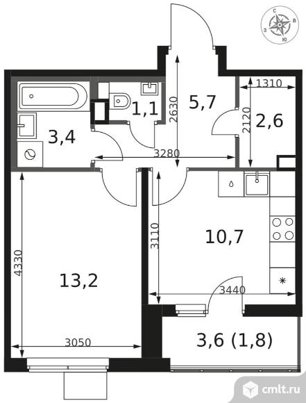 1-комнатная квартира 38,5 кв.м - ЖК "1-й Химкинский". Фото 1.