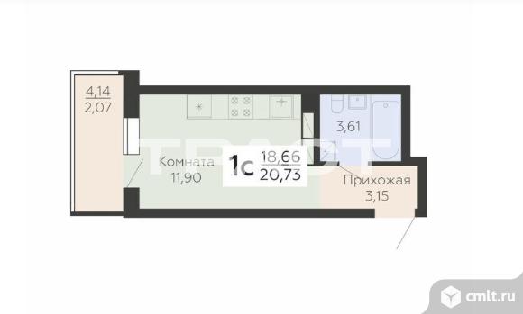 1-комнатная квартира 20,73 кв.м. Фото 1.