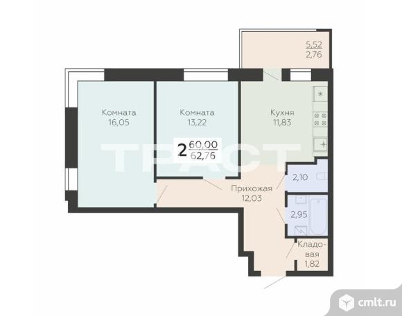 2-комнатная квартира 62,76 кв.м. Фото 1.