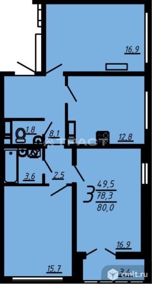 3-комнатная квартира 80 кв.м. Фото 1.