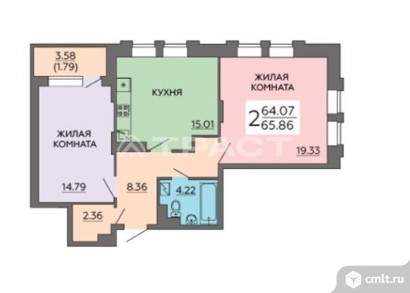 2-комнатная квартира 65,86 кв.м. Фото 1.