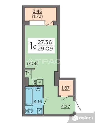 1-комнатная квартира 29,09 кв.м. Фото 1.