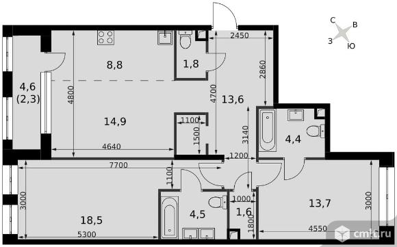 3-комнатная квартира 84,2 кв.м - ЖК "Sydney City". Фото 1.