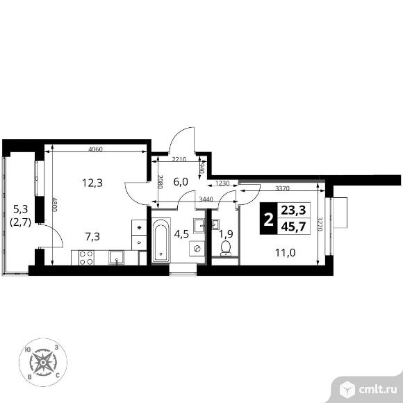 2-комнатная квартира 45,7 кв.м - ЖК "1-й Шереметьевский". Фото 1.