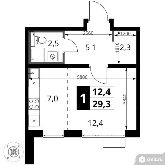 1-комнатная квартира 29,3 кв.м - ЖК "1-й Шереметьевский". Фото 1.