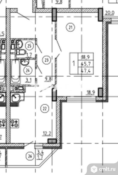 1-комнатная квартира 46,4 кв.м. Фото 1.