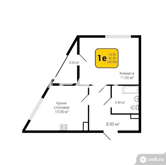 1-комнатная квартира 43,9 кв.м. Фото 11.
