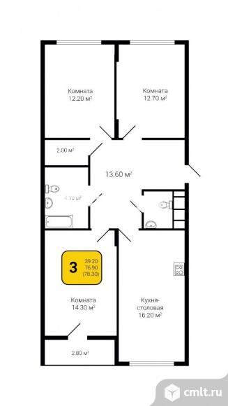 3-комнатная квартира 78,3 кв.м. Фото 11.