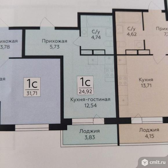 1-комнатная квартира 24,9 кв.м. Фото 3.