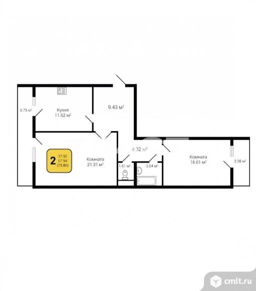 2-комнатная квартира 73,8 кв.м. Фото 1.
