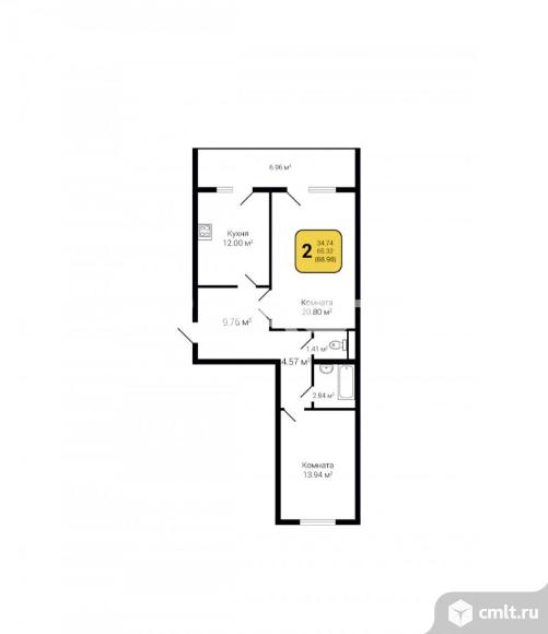 2-комнатная квартира 68,98 кв.м. Фото 1.