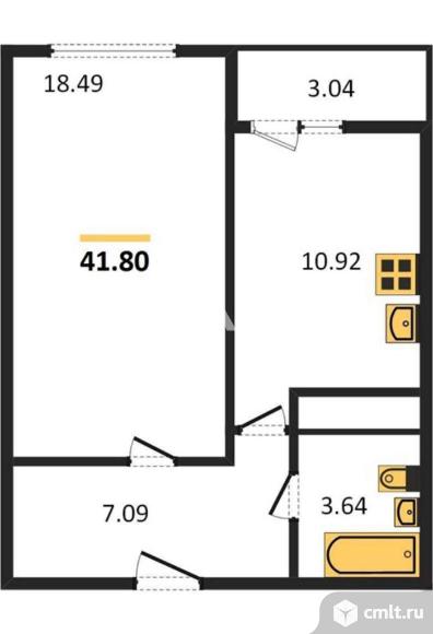 1-комнатная квартира 41,8 кв.м. Фото 1.