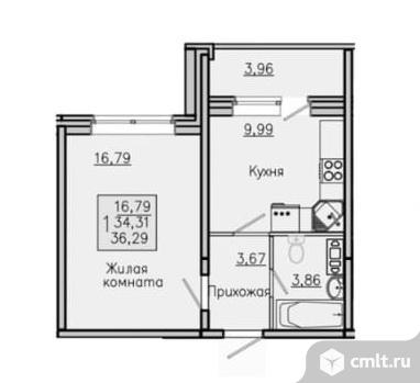 1-комнатная квартира 36,29 кв.м. Фото 2.