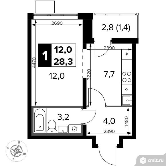 1-комнатная квартира 28,3 кв.м - ЖК "1-й Донской". Фото 1.