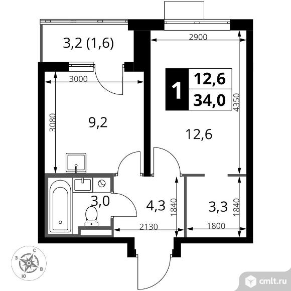 1-комнатная квартира 34 кв.м - ЖК "1-й Донской". Фото 1.