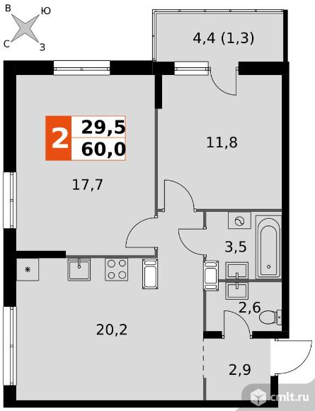 2-комнатная квартира 60 кв.м - ЖК «Олимп». Фото 1.