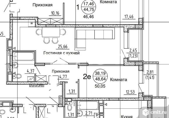2-комнатная квартира 50,05 кв.м. Фото 3.